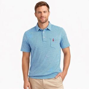 Johnnie-O Polo Shirt Mens M Blue White Stripe Pocket Cotton Casual